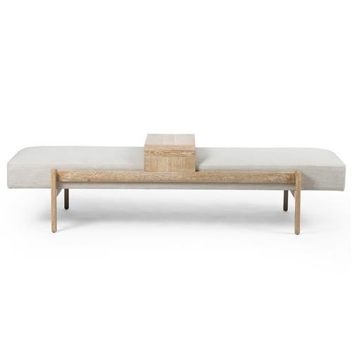 Odi Mid Century Light Brown Oak Wood Frame White Upholstered Entryway Bench added by Summer Wilson