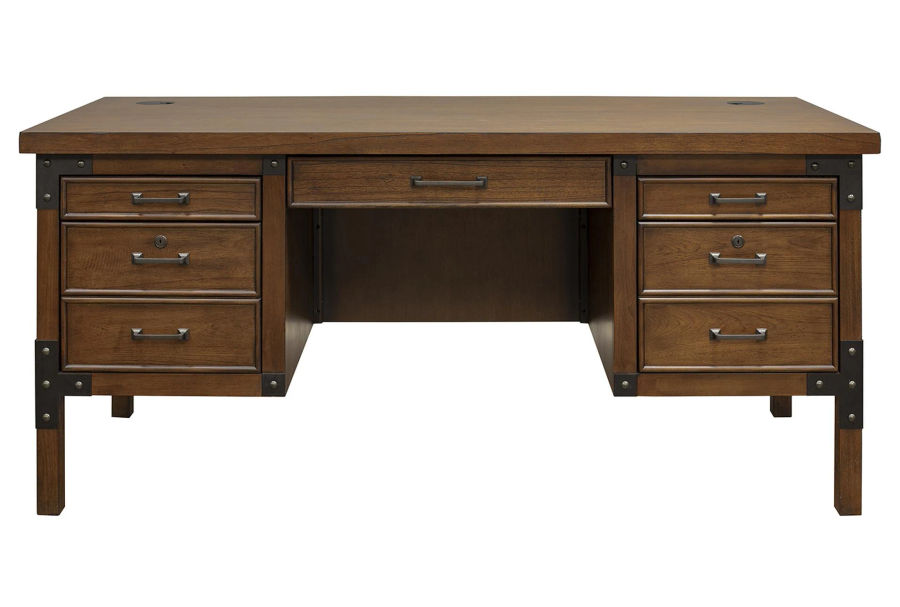 Harlyn Brown 66" Half Pedestal Executive Desk | Drawers | Storage added by Where The Heart Is Designs