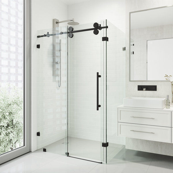 Winslow 46" W x 34" D x 74" H Sliding Frameless Shower Enclosure with 3/8Clear Glass added by Ruthann R