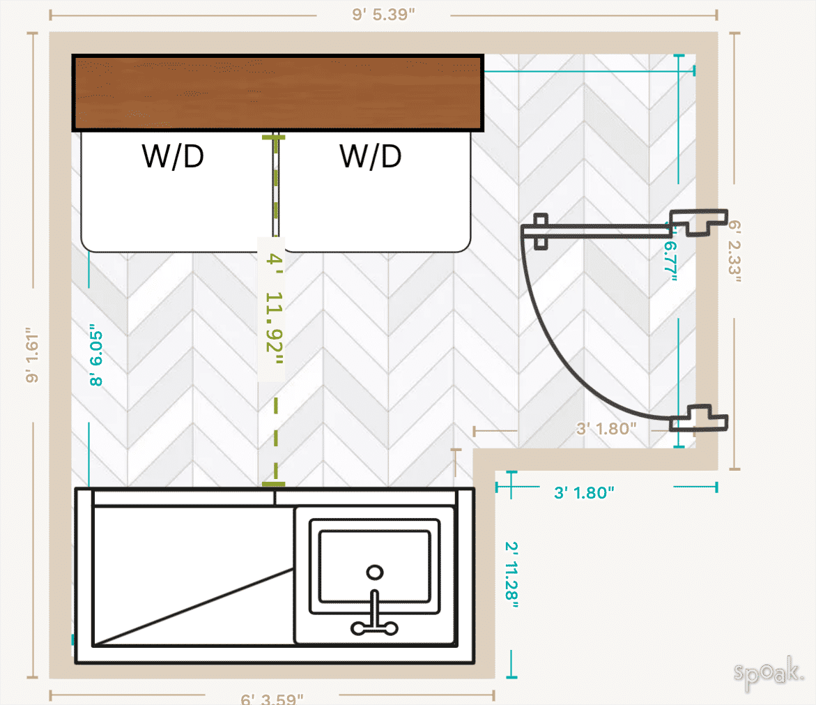 L-Shaped Bathroom Floor Plan designed by Rachel Hutman