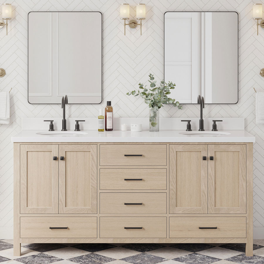 Ariel Bath ARIEL Cambridge 73 Double Sink Bathroom Vanity with Pure White Quartz Top | Wayfair added by Allison Keach
