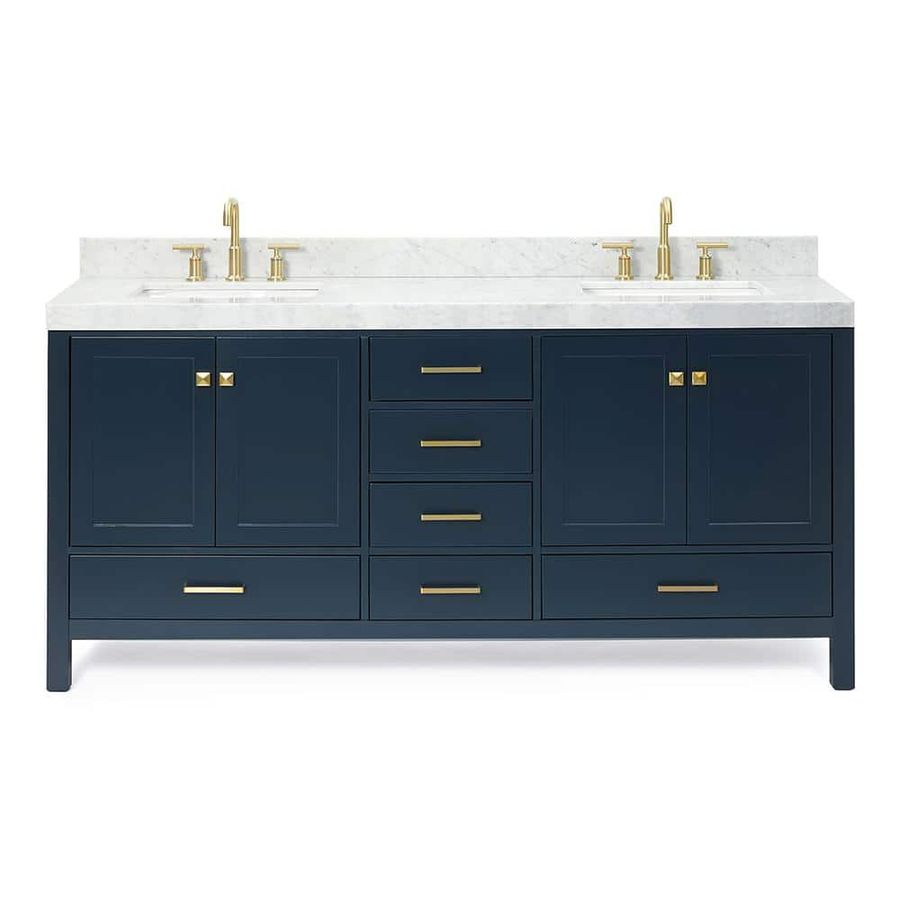 ARIEL Cambridge 72 in. W x 22 in. D x 36.5 in. H Double Freestanding Bath Vanity in Midnight Blue with Carrara Marble Top A072DCW5RVOMNB - The Home Depot added by April Meisner