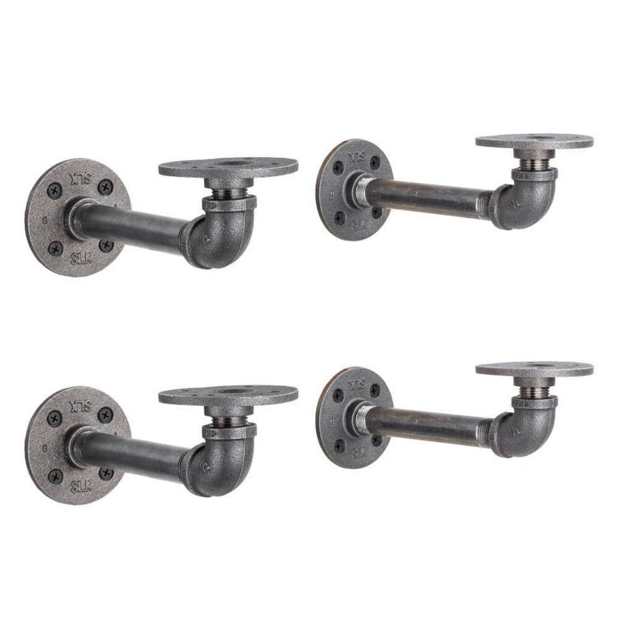 PIPE DECOR 1/2 in. Black Pipe 7.75 in D x 2.5 in. H Wall Mounted Double Flange Shelf Bracket Kit (4-Pack) 365 PD12X6MBRKT - The Home Depot added by Erin Vernon