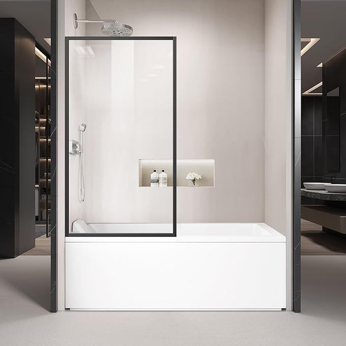 Bathroom Shower Door, 34" W x 62" H Framed Fixed Shower Glass Door 5/16" (8mm) Clear Tempered Glass Shower Wall Panels Tub Shower Glass Screen with Matte Black Frame Hardware Kit Easy to Installation added by stefany alves