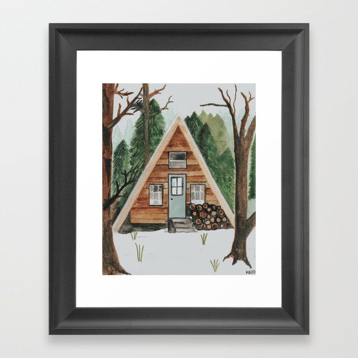 A-Frame Cabin Framed Art Print by kayleecreates added by Olga Dragieva