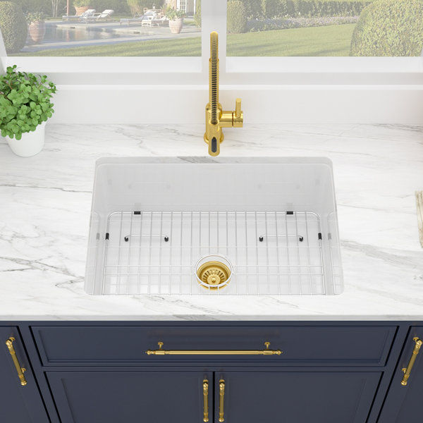 27" L x 19" W Single Bowl Drop-in/Undermount Ceramic Kitchen Sink with Sink Grid and Basket Strainer added by Sarah Jackson