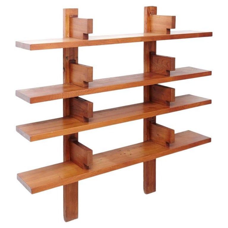 Pierre Chapo Mid-Century Modern Wood Wall-Mounted Book Shelves, circa 1960 added by Francesca Conde