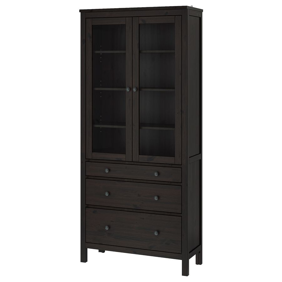 HEMNES Glass-door cabinet with 3 drawers, black-brown, 353/8x771/2" - IKEA added by Meg Kinsinger