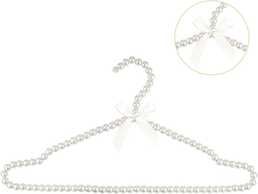 5 Pack Pearl Clothes Hangers, Elegant Bridesmaid Hangers, Closet Coat Storage Organizer Bowknot Standard Wedding Hangers (White) added by Victoria Freise