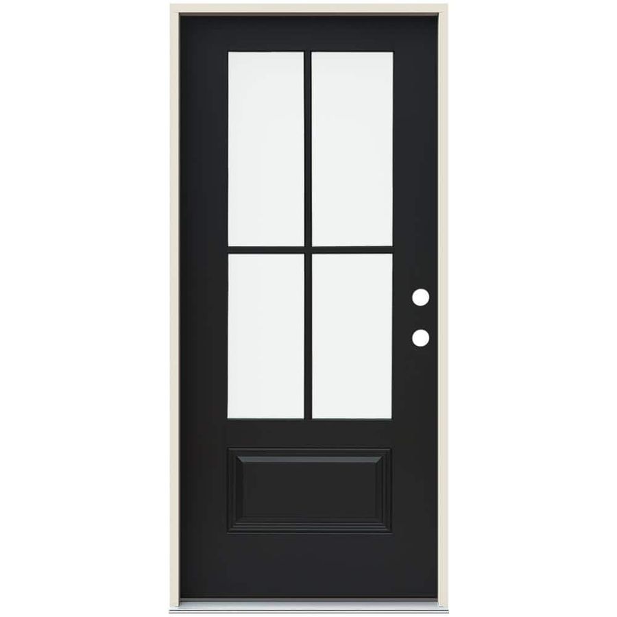 JELD-WEN 36 in. x 80 in. Left-Hand 4 Lite Clear Glass Black Painted Fiberglass Prehung Front Door with Brickmould SP-607DG-SD4-LE-1P-BLK-LH - The Home Depot added by Olivia Brodeur
