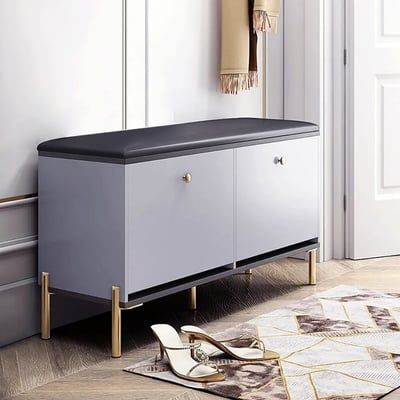 Contemporary Upholstered Shoe Rack PU Leather Bench in Gray-Homary added by Evelyn Arraiga