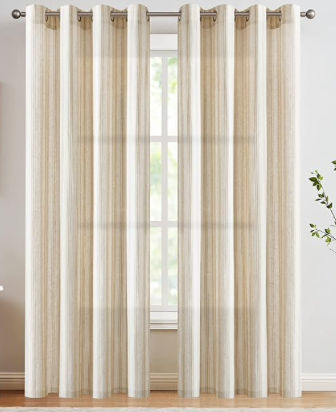 COLLACT Linen Curtains Balanced Striped Curtains 84 Inch Length for Living Room/Bedroom Taupe Farmhouse Light Filtering Print Drapes Grommet Window Treatments, W50 x L84, 2 Panels Taupe on Beige added by Kristina Blackford