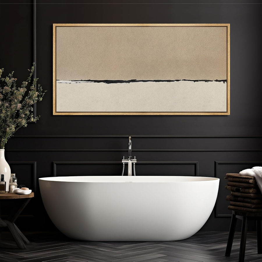 wall26 Minimalist Beige and Black Abstract Horizon Retro Fine Art Illustrations Decor | Wayfair added by sallie tyler