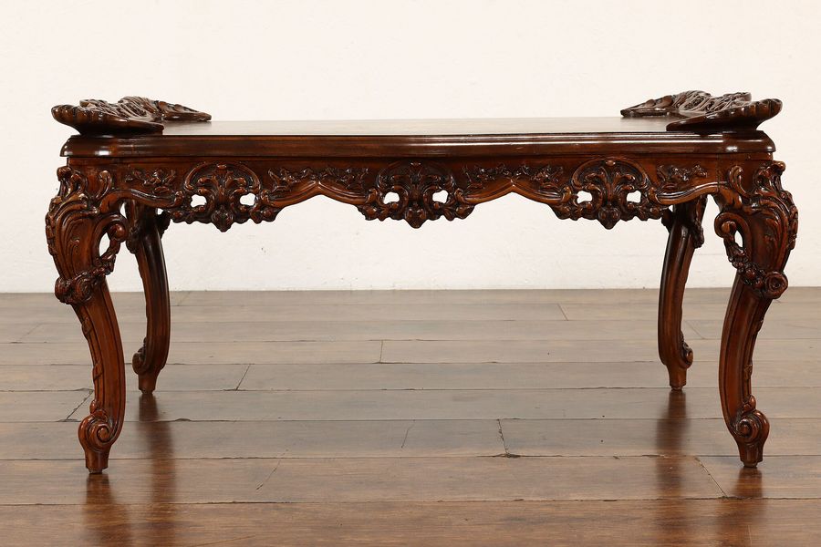 French Design Vintage Carved Walnut & Marquetry Coffee or Cocktail Table #42259 added by Melanie Fenning