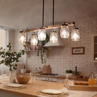 Modern Farmhouse 6-Light Chandelier Glass Bar Kitchen Island Lights - L27.5" x W11"x H 71.5" - Bed Bath & Beyond - 33520064 added by Taylor Bayles