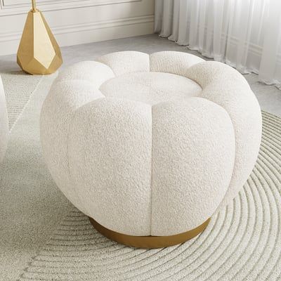 23.6''Dia Modern White Cream Boucle Ottoman Pumpkin Pouf Ottoman Cloud Foot Stool -Homary added by Irena Kaufman