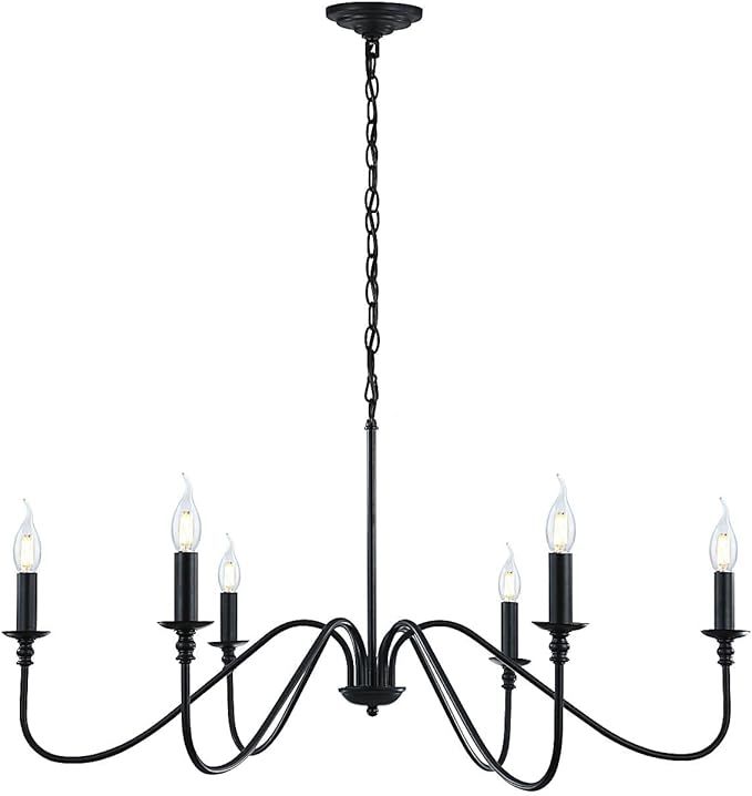 Black Chandelier,6-Light Rustic Industrial Iron Chandeliers for Dining Room Lighting Fixtures Hanging,Candle Hanging Hallway, Living Room, Foyer, Bedroom, Office, Bar,Island Lights added by Jessica Lim