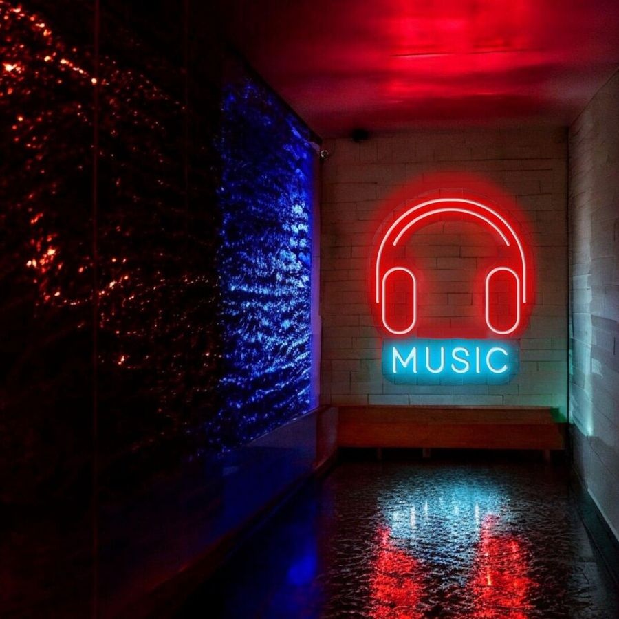 headphone and music neon sign, perfect gift for music lovers, cafe decor, bar decor, backstage decor, neon music sign, neon signs,home decor added by Sarah Watford