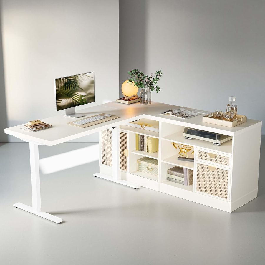  ModernMate 67" Standing Desk with 2 Storage Cabinet, AC/USB, 1.18" Desktop, L Shaped Height Adjustable Desk, Electric Stand Up Desk with Multiple... added by carolyn dorgan