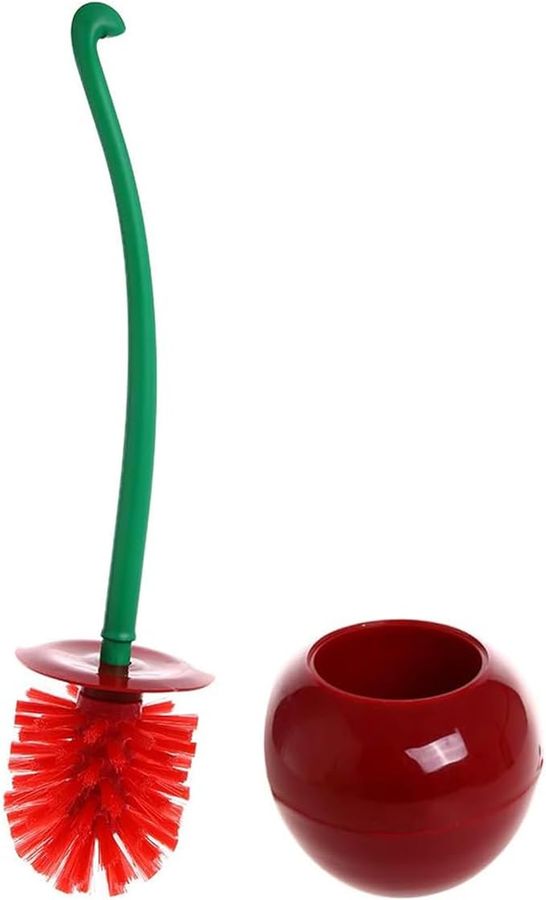 Creative Toilet Brush with Holder Bowl&Long Handle, Household Bathroom Cleaning Tool Cleaner and Base for Storage&Organization, Thick Bristle for Deep Clean-Rust Resistant Leakproof-Red Cherry Shape added by Katie Knott