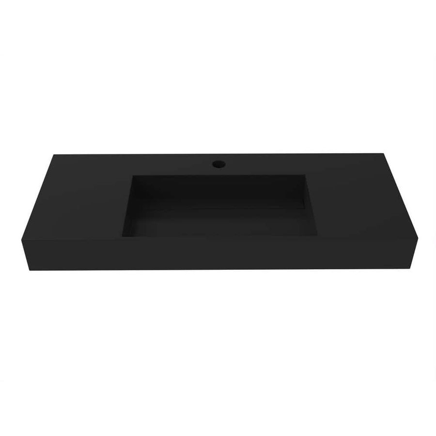 castellousa Juniper 48 in. Wall Mount Solid Surface Single-Basin Rectangle Bathroom Sink in Matte Black CB-GM-2056-48-B - The Home Depot added by Lyndsay Day