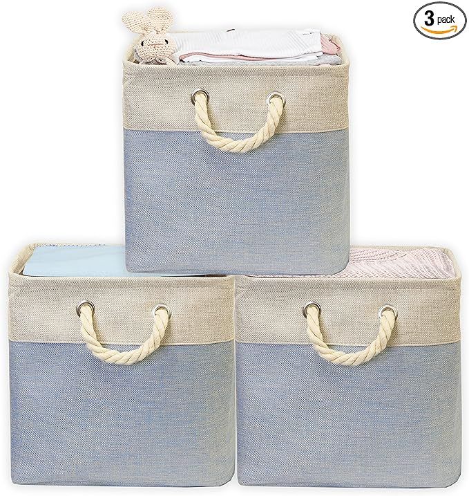 Simple Houseware Cotton Handle Extra Large Fabric Cube Storage Bin, 3 Pack, Blue added by Rachel Fedorov