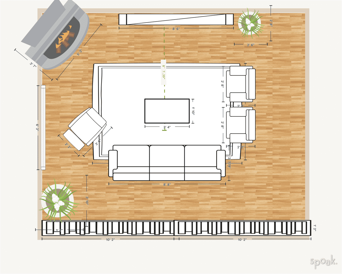Great Room Layout designed by Jess Wang