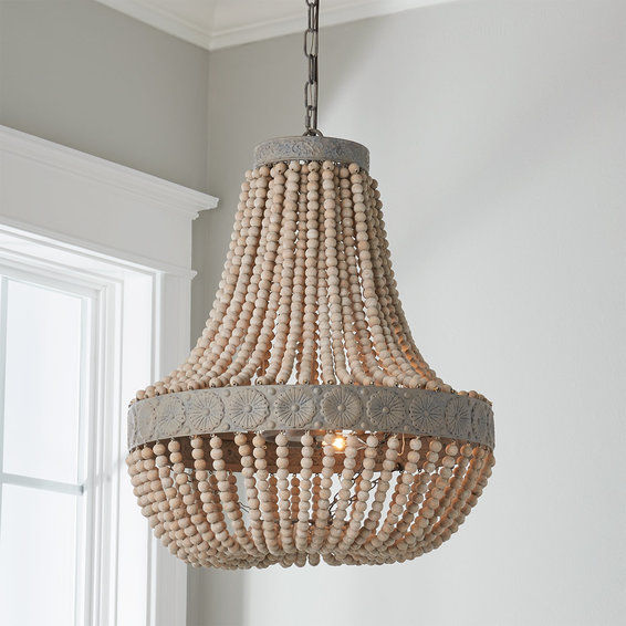 Aged Wood Beaded Chandelier - 3 Light added by Andrea Sanchez