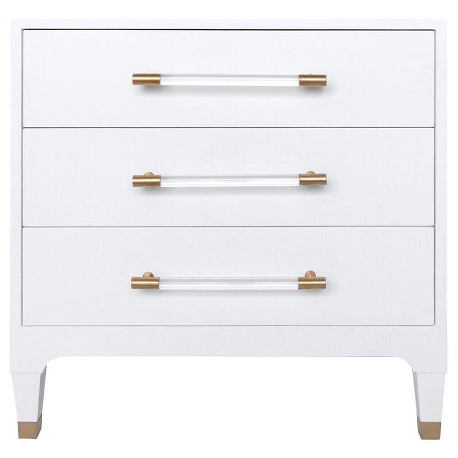 Berlin Regency White Linen Clear Acrylic Handle Gold Accent 3 Drawer Nightstand added by Courtney Shaw