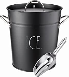Rae Dunn Ice Bucket with Scoop - Stainless Steel Bucket with Handle, Lid and Ice Scooper - 4 Qt. Storage Bin for Ice Cubes for Bars, Parties, Backyard Barbeques, Picnics, and Camping (Black) added by Janae Sullivan