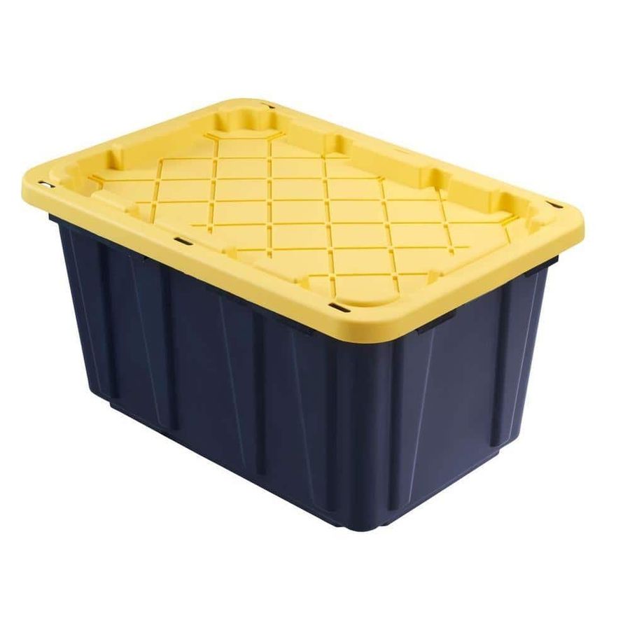 HDX 27 Gal. Tough Storage Tote in Black with Yellow Lid HDX27GONLINE(5) - The Home Depot added by Angelina Panasyuk