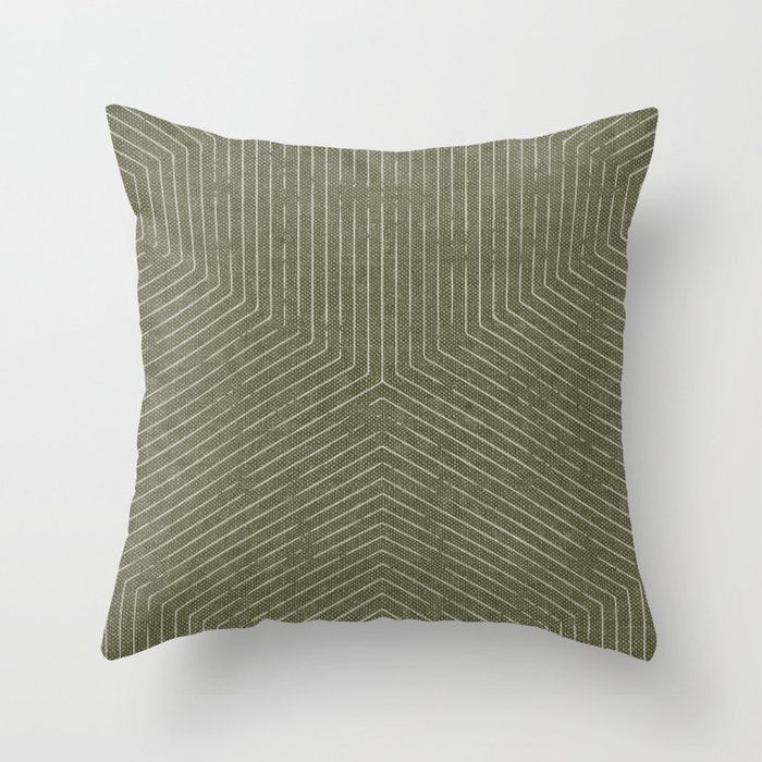 boho hexagon stripes - olive green Throw Pillow by Little Arrow Design Co. added by Madeline Ventouris