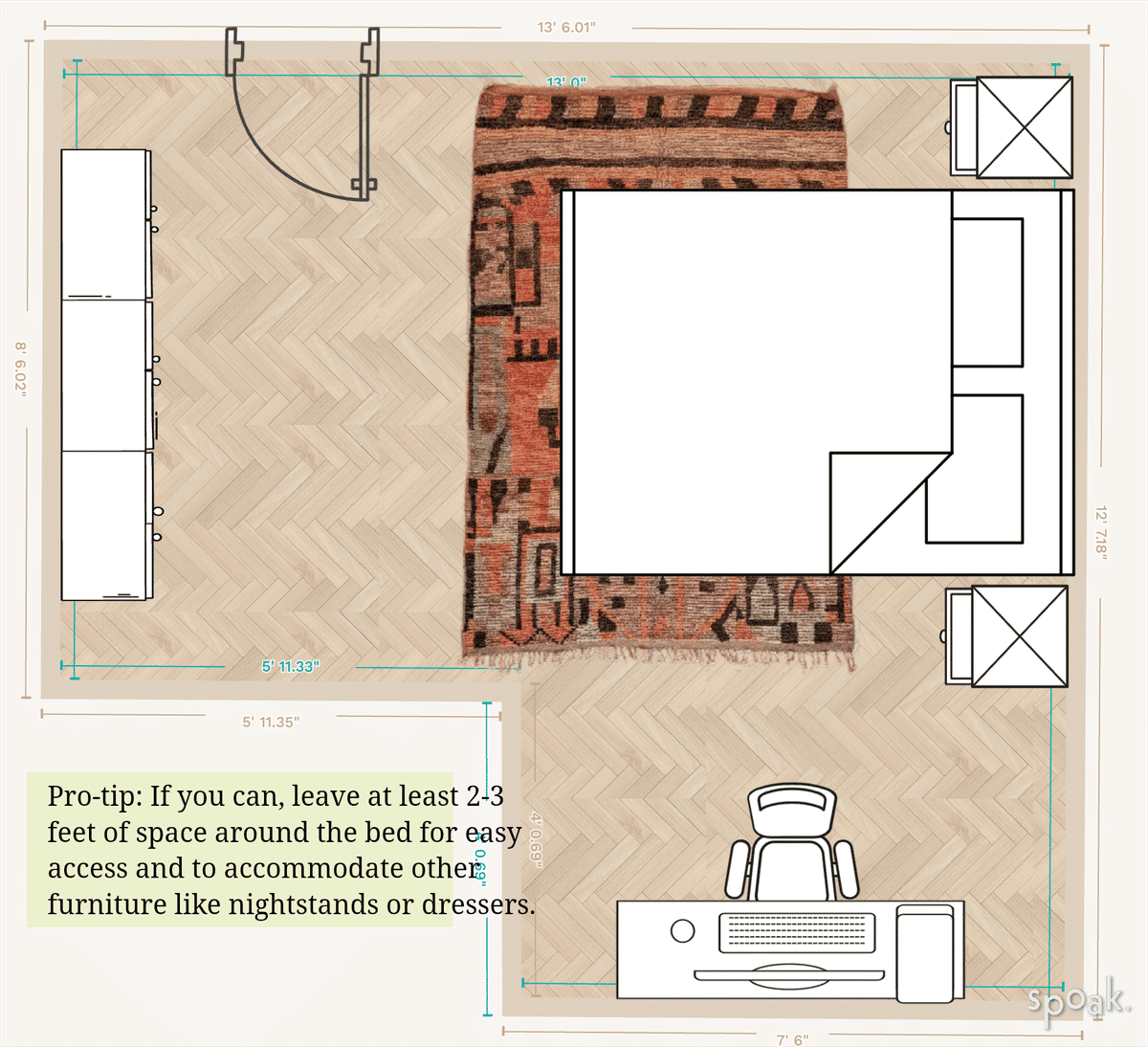 Primary Bedroom Layout designed by Malika Design