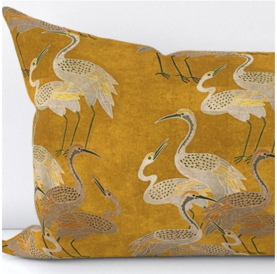 Plush Velvet Gold Deco Cranes Birds Pillows Print Pattern - Etsy added by Bailey Spangler