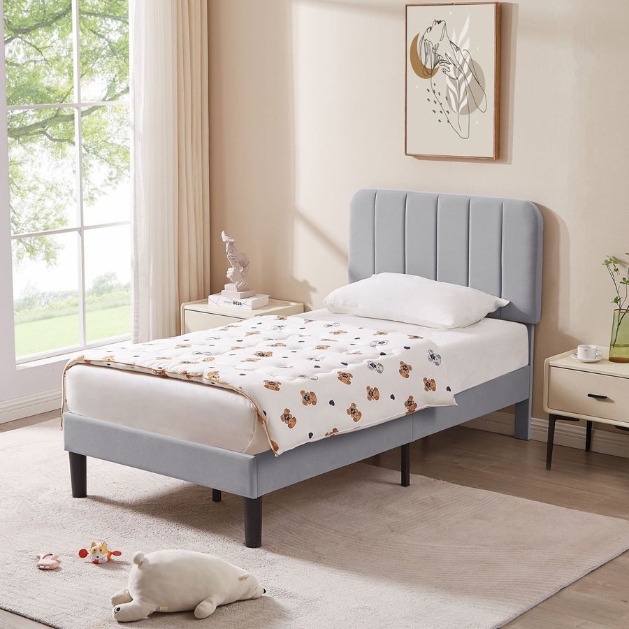 VECELO Twin Size Bed Frame, Modern Upholstered Platform Bed Frame with Adjustable Headboard, Wooden Slats Support/No Box Spring Needed, Light Gray - Walmart.com added by Sarah Jackson
