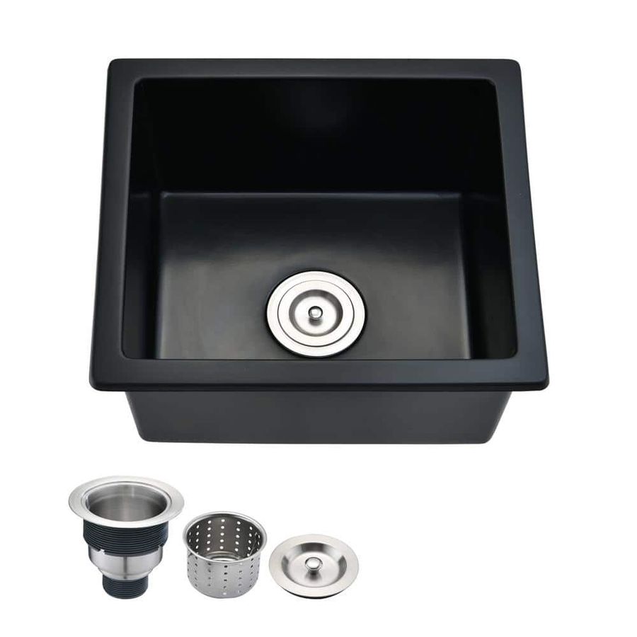 YASINU Quartz 18 in. Undermount Bar Sink in Matte Black with Basket Strainer YNGAS6679MB - The Home Depot added by Jayme Weaver
