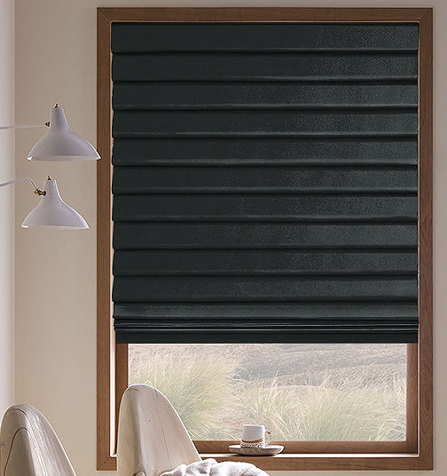 Pleated Roman Shades in Linen Charcoal added by Caitlin Ackerman