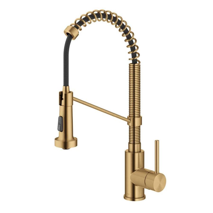 KRAUS Bolden Commercial Style Pull-Down Single Handle 18-Inch Kitchen Faucet in Brushed Brass KPF-1610BB - The Home Depot added by Bethany Little