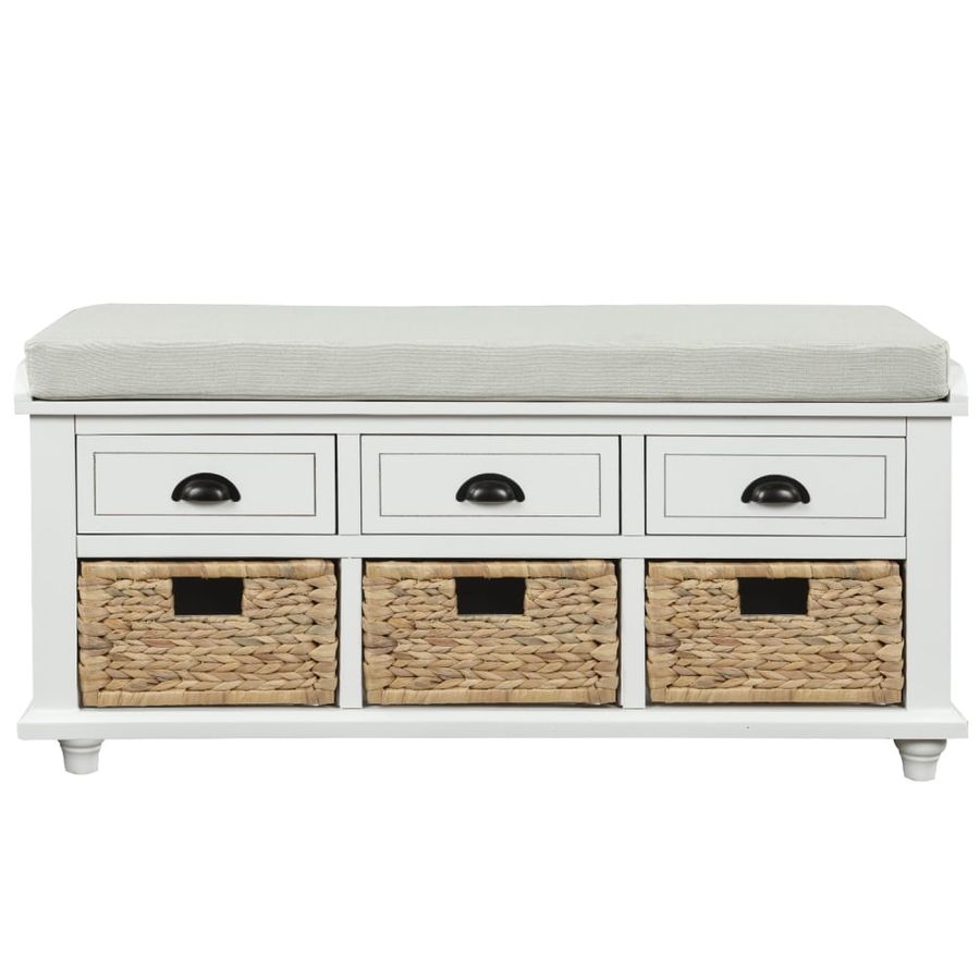 Rustic Storage Bench, Wooden Shoe Storage Bench with 3 Drawers and 3 Rattan Baskets, Rectangle Entryway Shoe Rack with Removable Cushion for Hallway, Living Room, Bedroom, White - Walmart.com added by Ally Doman