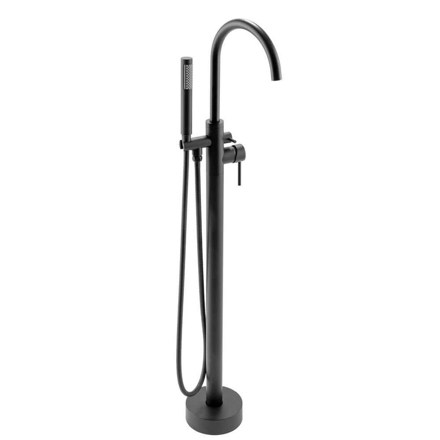 AKDY 1-Handle Freestanding Floor Mount Tub Faucet Bathtub Filler with Hand Shower in Matte Black TF0042 - The Home Depot added by Cayley Mesterheide