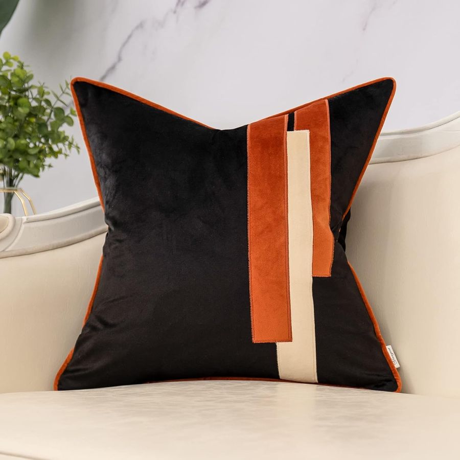 Yangest Black Decorative Velvet Throw Pillow Cover Striped Patchwork Cushion Case Modern 20x20 Inch Pillowcase for Sofa Couch Bedroom Living Room Home Decor added by Belinda McClendon