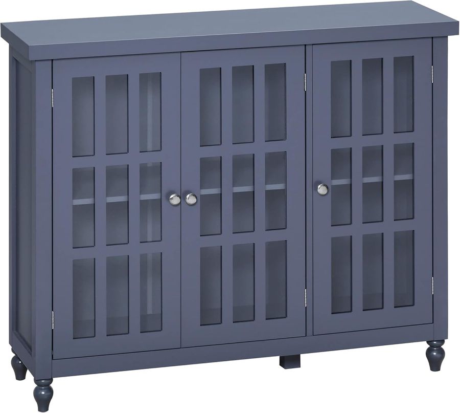 HOMCOM Sideboard, Buffet Cabinet with 3 Tempered Glass Doors, Stripe Pattern and Adjustable Storage Shelf, Credenza, Gray added by KATHERINE ECK