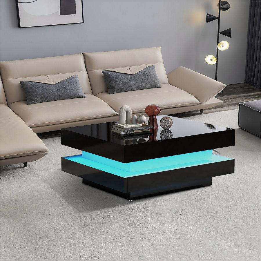 Ivy Bronx Deontea Pedestal Coffee Table with Storage, Living Room Table with LED Lights & Reviews | Wayfair added by Ivy Hester