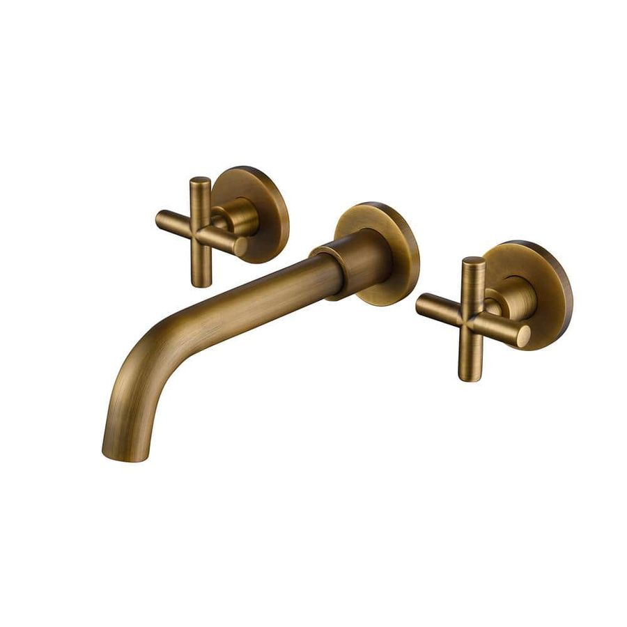 Flynama Single Hole Double-Handle Wall Mount Bathroom Faucet in Antique Brass FL2276A - The Home Depot added by Kristina Blackford