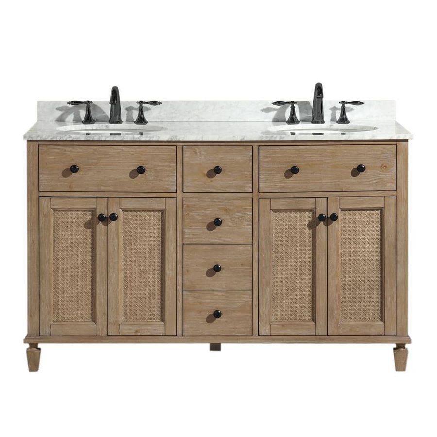 Ari Kitchen and Bath Annie 55 in. W x 22 in. D x 34.5 in. H Double Bath Vanity in Weathered Fir Marble Top in Carrara White with White Basin AKB-ANNIE-55-WEATHFIR - The Home Depot added by Ayesha Anwar