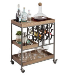 Wood and Faux Leather Strap Bar Cart with Wine Storage added by Emma Hanson