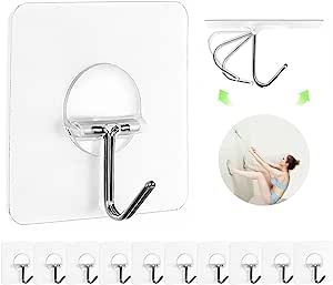Adhesive Hooks for Hanging Heavy Duty Wall Hooks Self Adhesive Towel Coat Hooks Waterproof Transparent Hooks for Bathroom Shower Kitchen Keys Door Outdoor Home Improvement Utility Hook 12 Pack added by Rescued Room Design