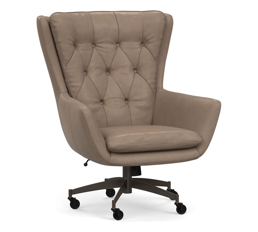 Wells Leather Swivel Desk Chair - 31.5" w x 29.5" d; height adjusts from 41" to 44.5" added by Lauren Meadows