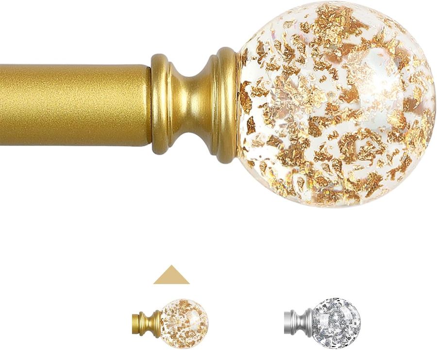 Gold Curtain Rods for Windows 48 to 84 Inch,Heavy Duty Curtain Rods,Adjustable Curtain Rod Set,Translucent Ball Drapery Rods,Decorative Single Window Rods,Modern Curtains Rods 36-88",Brass Gold added by Belinda McClendon