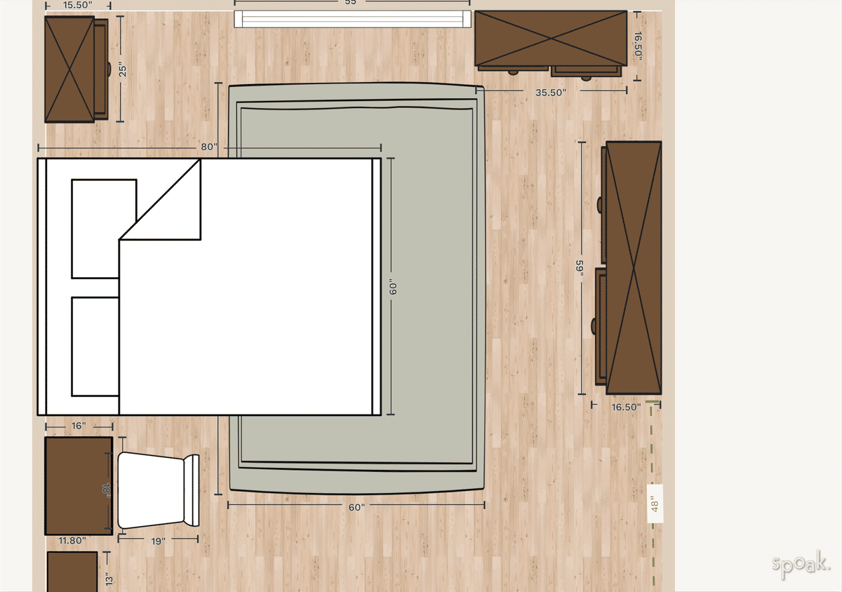 Square Primary Bedroom Floor Plan designed by Lauren Passard